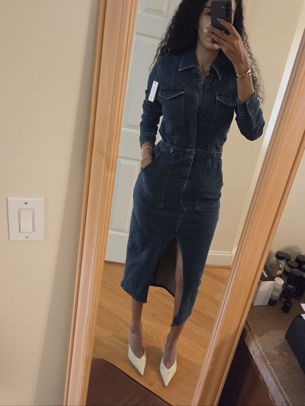 Good American Long Sleeve Midi Denim Dress NWT Retail $229-retrofete-zara-revolv - Picture 5 of 12